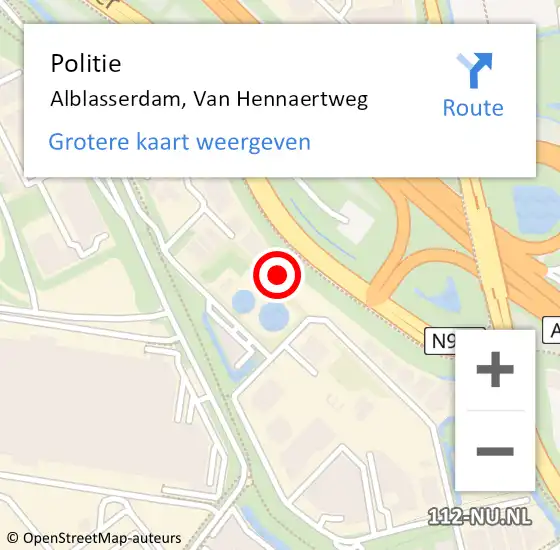 Locatie op kaart van de 112 melding: Politie Alblasserdam, Van Hennaertweg op 30 juli 2023 14:48