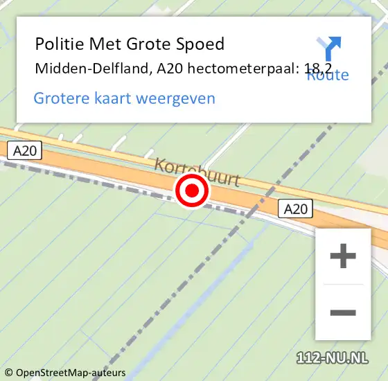 Locatie op kaart van de 112 melding: Politie Met Grote Spoed Naar Midden-Delfland, A20 hectometerpaal: 18,2 op 30 juli 2023 15:17