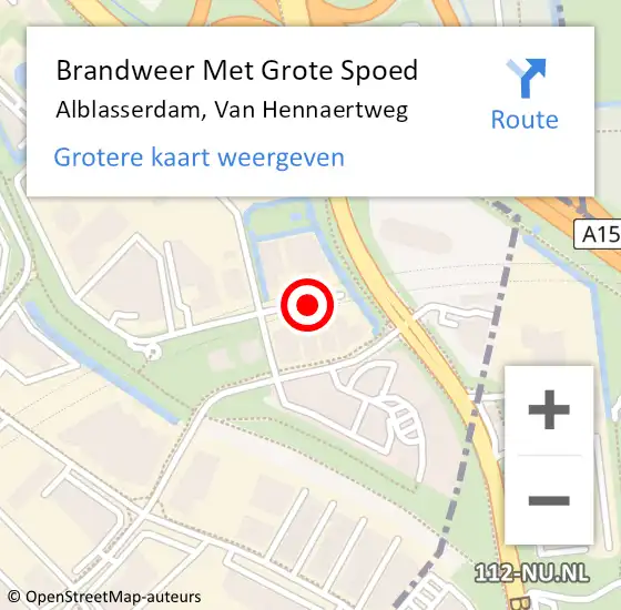 Locatie op kaart van de 112 melding: Brandweer Met Grote Spoed Naar Alblasserdam, Van Hennaertweg op 30 juli 2023 15:26