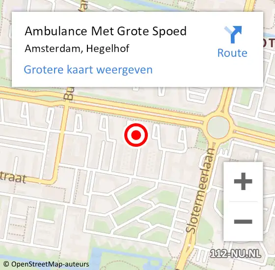 Locatie op kaart van de 112 melding: Ambulance Met Grote Spoed Naar Amsterdam, Hegelhof op 30 juli 2023 15:35