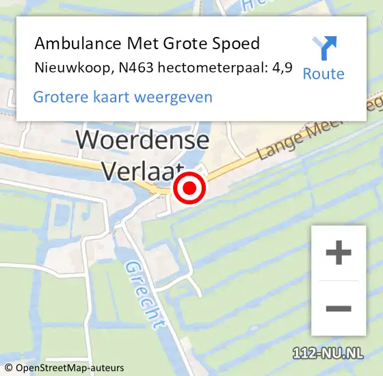 Locatie op kaart van de 112 melding: Ambulance Met Grote Spoed Naar Nieuwkoop, N463 hectometerpaal: 4,9 op 30 juli 2023 15:53