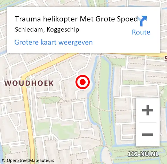 Locatie op kaart van de 112 melding: Trauma helikopter Met Grote Spoed Naar Schiedam, Koggeschip op 30 juli 2023 16:02