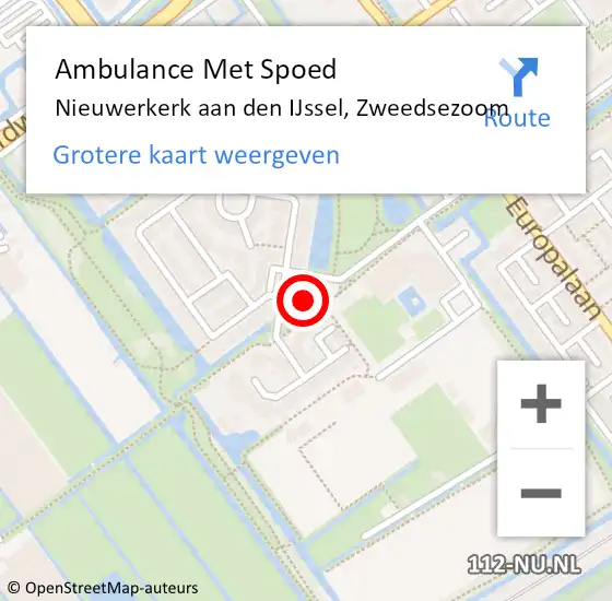 Locatie op kaart van de 112 melding: Ambulance Met Spoed Naar Nieuwerkerk aan den IJssel, Zweedsezoom op 30 juli 2023 16:38