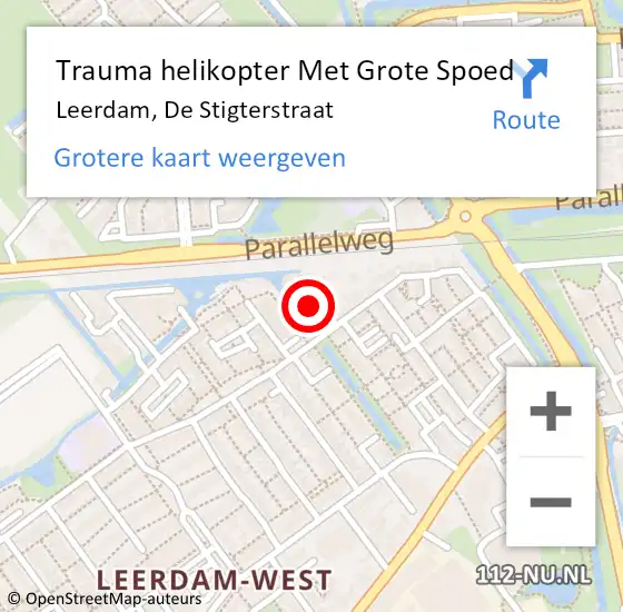 Locatie op kaart van de 112 melding: Trauma helikopter Met Grote Spoed Naar Leerdam, De Stigterstraat op 30 juli 2023 17:09