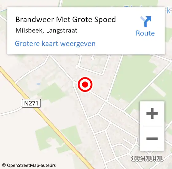 Locatie op kaart van de 112 melding: Brandweer Met Grote Spoed Naar Milsbeek, Langstraat op 30 juli 2023 17:13