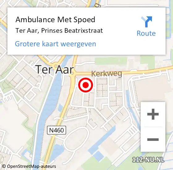 Locatie op kaart van de 112 melding: Ambulance Met Spoed Naar Ter Aar, Prinses Beatrixstraat op 30 juli 2023 17:21