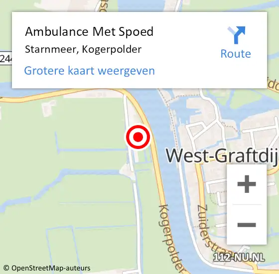 Locatie op kaart van de 112 melding: Ambulance Met Spoed Naar Starnmeer, Kogerpolder op 30 juli 2023 17:25