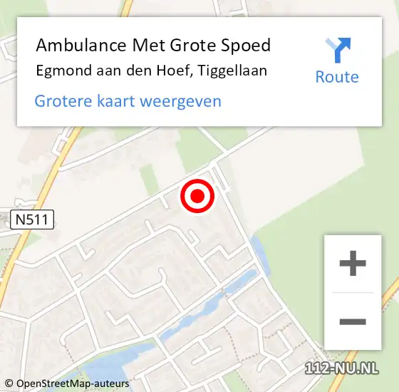 Locatie op kaart van de 112 melding: Ambulance Met Grote Spoed Naar Egmond aan den Hoef, Tiggellaan op 30 juli 2023 17:28