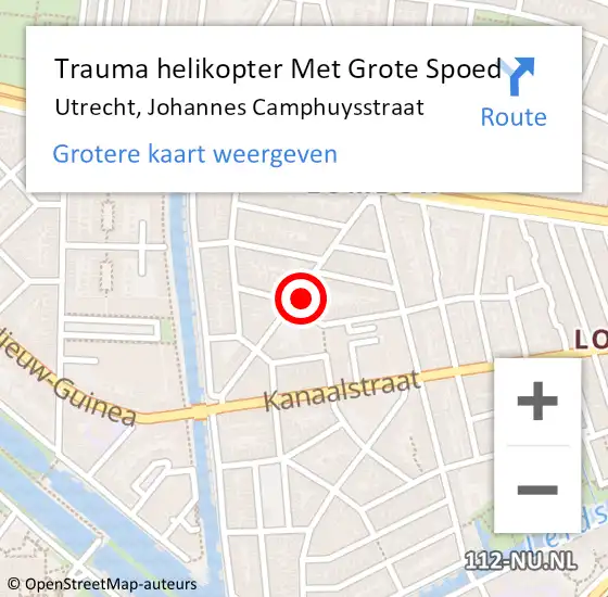 Locatie op kaart van de 112 melding: Trauma helikopter Met Grote Spoed Naar Utrecht, Johannes Camphuysstraat op 30 juli 2023 17:36