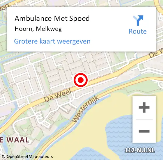 Locatie op kaart van de 112 melding: Ambulance Met Spoed Naar Hoorn, Melkweg op 30 juli 2023 18:36