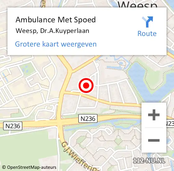 Locatie op kaart van de 112 melding: Ambulance Met Spoed Naar Weesp, Dr.A.Kuyperlaan op 30 juli 2023 19:24