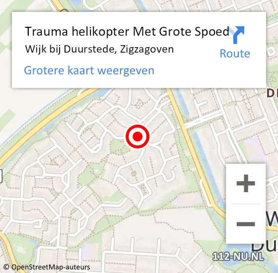 Locatie op kaart van de 112 melding: Trauma helikopter Met Grote Spoed Naar Wijk bij Duurstede, Zigzagoven op 30 juli 2023 19:55