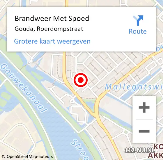 Locatie op kaart van de 112 melding: Brandweer Met Spoed Naar Gouda, Roerdompstraat op 30 juli 2023 19:57