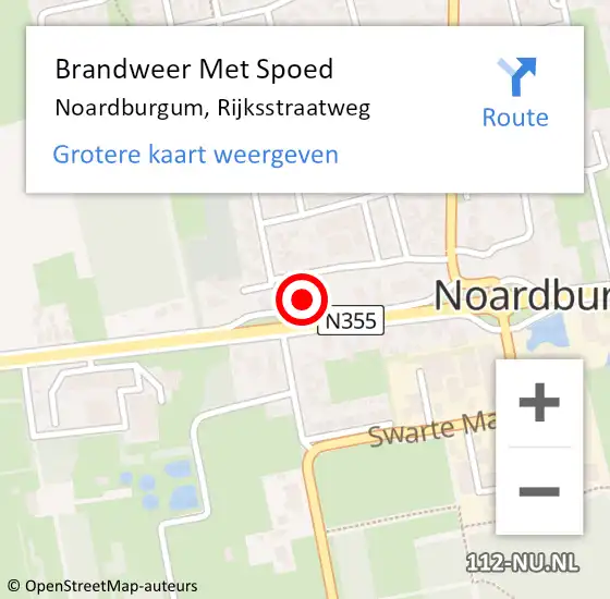 Locatie op kaart van de 112 melding: Brandweer Met Spoed Naar Noardburgum, Rijksstraatweg op 30 juli 2023 20:05