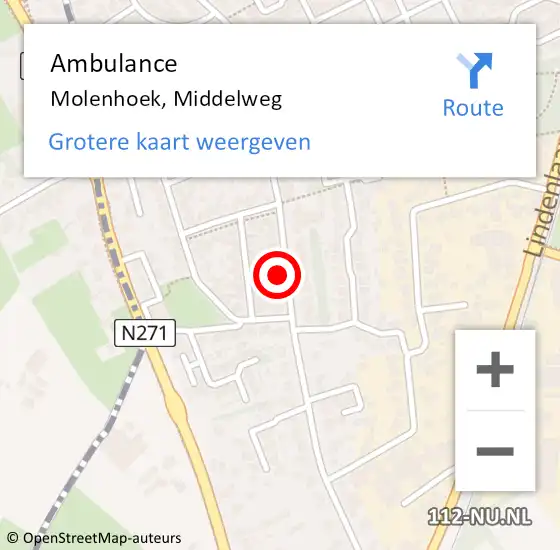 Locatie op kaart van de 112 melding: Ambulance Molenhoek, Middelweg op 3 september 2014 12:43