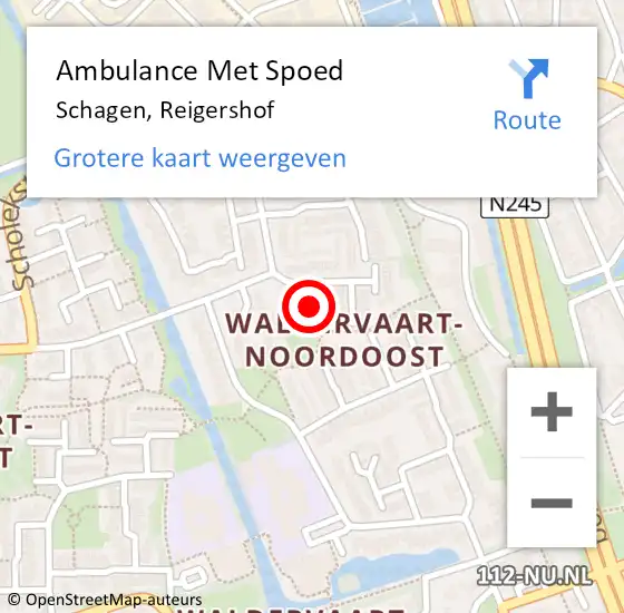 Locatie op kaart van de 112 melding: Ambulance Met Spoed Naar Schagen, Reigershof op 30 juli 2023 20:33