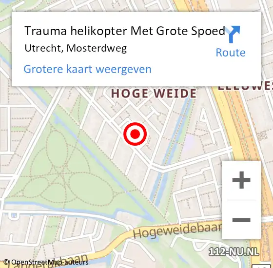 Locatie op kaart van de 112 melding: Trauma helikopter Met Grote Spoed Naar Utrecht, Mosterdweg op 30 juli 2023 20:37