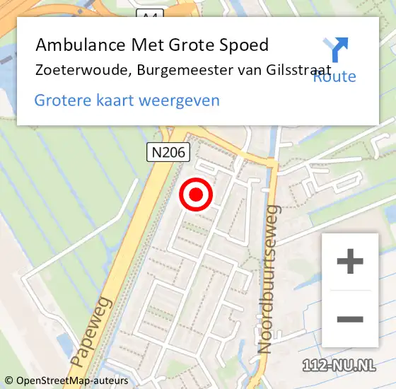 Locatie op kaart van de 112 melding: Ambulance Met Grote Spoed Naar Zoeterwoude, Burgemeester van Gilsstraat op 30 juli 2023 20:46