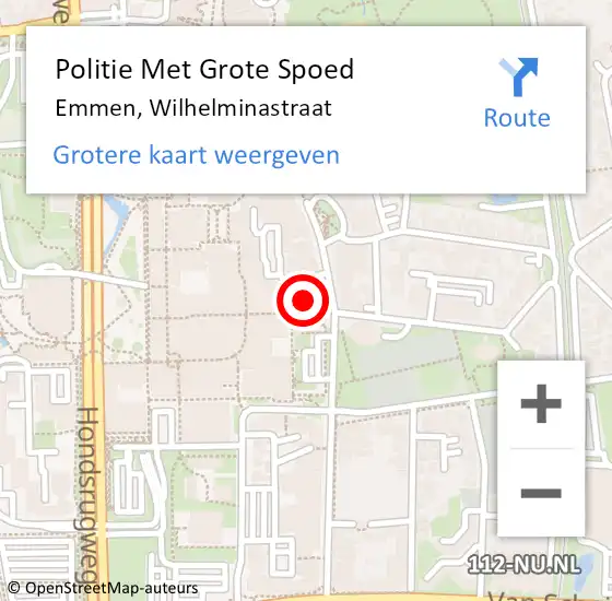 Locatie op kaart van de 112 melding: Politie Met Grote Spoed Naar Emmen, Wilhelminastraat op 30 juli 2023 20:51