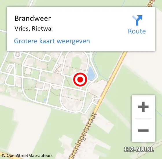 Locatie op kaart van de 112 melding: Brandweer Vries, Rietwal op 30 juli 2023 21:15