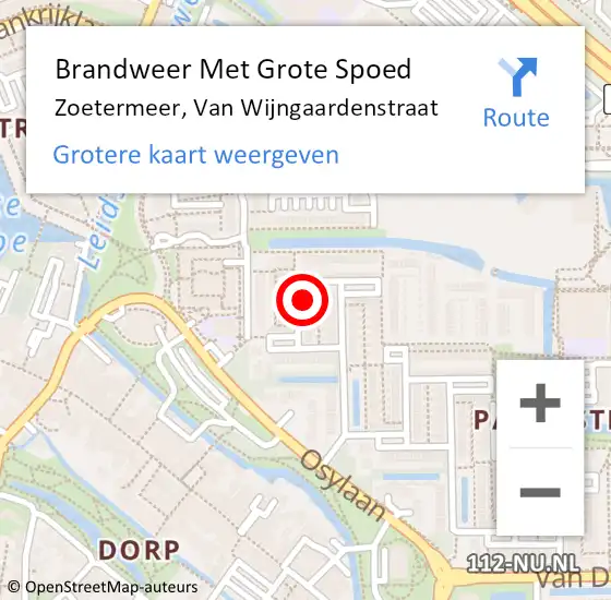 Locatie op kaart van de 112 melding: Brandweer Met Grote Spoed Naar Zoetermeer, Van Wijngaardenstraat op 30 juli 2023 21:26