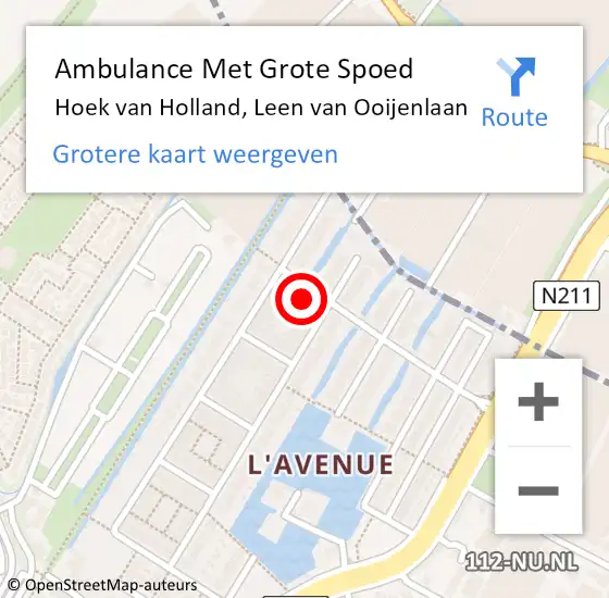 Locatie op kaart van de 112 melding: Ambulance Met Grote Spoed Naar Hoek van Holland, Leen van Ooijenlaan op 30 juli 2023 21:28