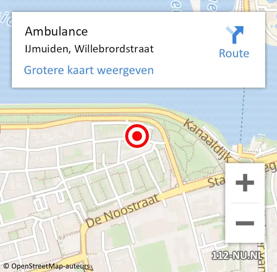 Locatie op kaart van de 112 melding: Ambulance IJmuiden, Willebrordstraat op 30 juli 2023 21:42