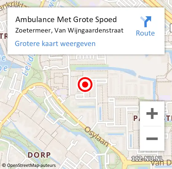 Locatie op kaart van de 112 melding: Ambulance Met Grote Spoed Naar Zoetermeer, Van Wijngaardenstraat op 30 juli 2023 21:46