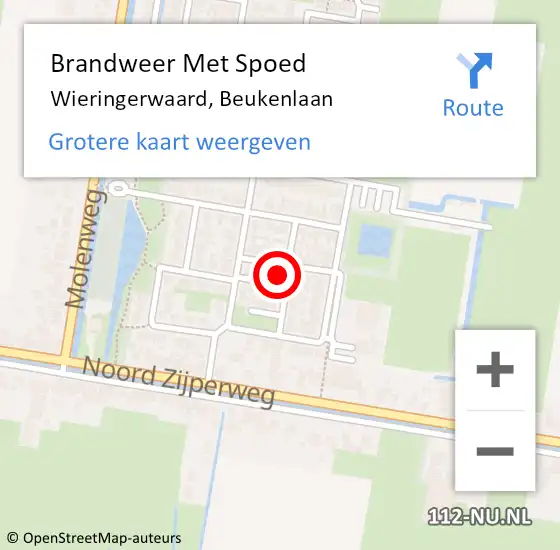 Locatie op kaart van de 112 melding: Brandweer Met Spoed Naar Wieringerwaard, Beukenlaan op 30 juli 2023 21:53