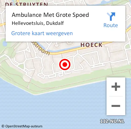 Locatie op kaart van de 112 melding: Ambulance Met Grote Spoed Naar Hellevoetsluis, Dukdalf op 30 juli 2023 22:37