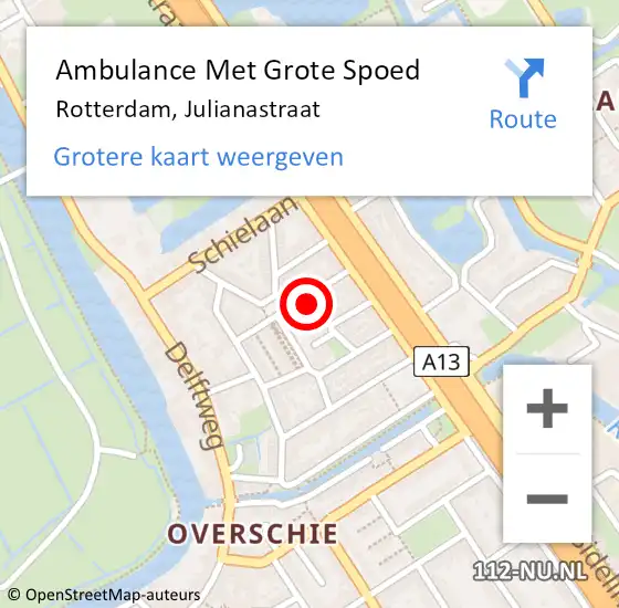 Locatie op kaart van de 112 melding: Ambulance Met Grote Spoed Naar Rozenburg, Julianastraat op 30 juli 2023 22:59