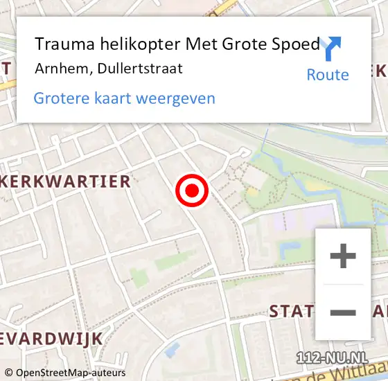 Locatie op kaart van de 112 melding: Trauma helikopter Met Grote Spoed Naar Arnhem, Dullertstraat op 30 juli 2023 23:46