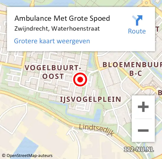 Locatie op kaart van de 112 melding: Ambulance Met Grote Spoed Naar Zwijndrecht, Waterhoenstraat op 31 juli 2023 00:15