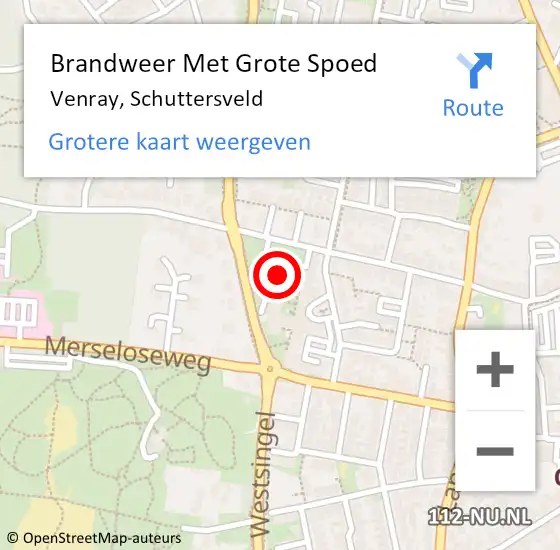 Locatie op kaart van de 112 melding: Brandweer Met Grote Spoed Naar Venray, Schuttersveld op 31 juli 2023 00:27