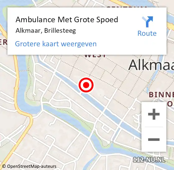 Locatie op kaart van de 112 melding: Ambulance Met Grote Spoed Naar Alkmaar, Brillesteeg op 31 juli 2023 02:23