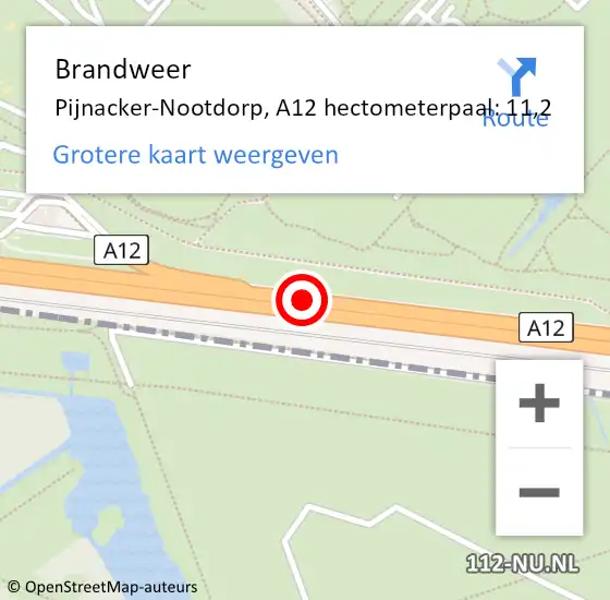 Locatie op kaart van de 112 melding: Brandweer Pijnacker-Nootdorp, A12 hectometerpaal: 11,2 op 31 juli 2023 03:35