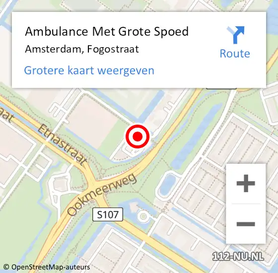 Locatie op kaart van de 112 melding: Ambulance Met Grote Spoed Naar Amsterdam, Fogostraat op 31 juli 2023 04:04