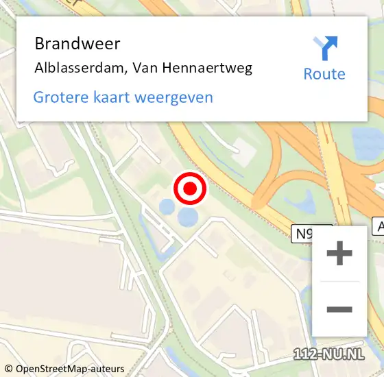 Locatie op kaart van de 112 melding: Brandweer Alblasserdam, Van Hennaertweg op 31 juli 2023 05:07