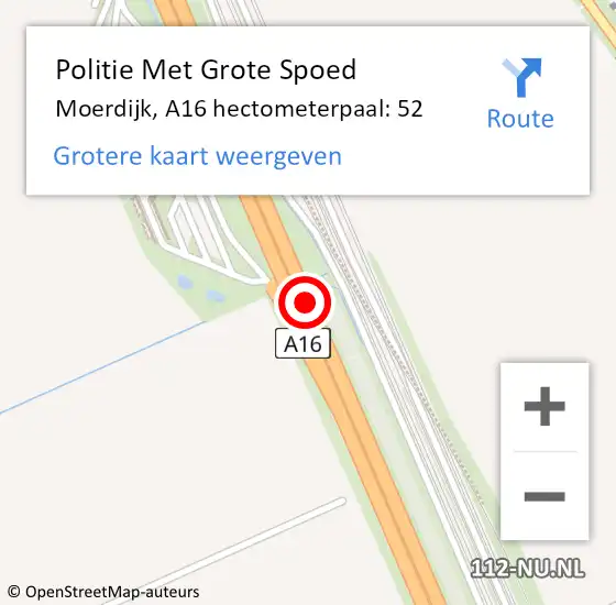 Locatie op kaart van de 112 melding: Politie Met Grote Spoed Naar Moerdijk, A16 hectometerpaal: 52 op 31 juli 2023 05:33