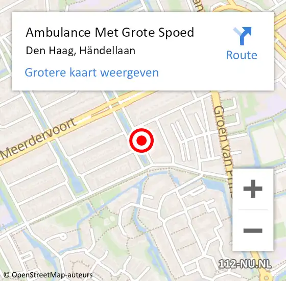 Locatie op kaart van de 112 melding: Ambulance Met Grote Spoed Naar Den Haag, Händellaan op 31 juli 2023 05:44