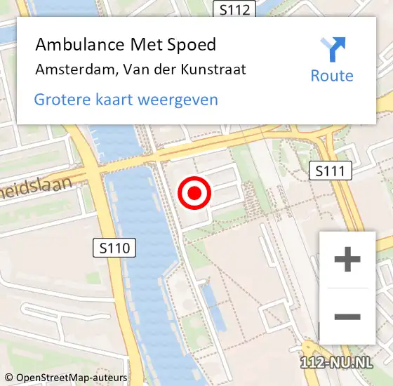 Locatie op kaart van de 112 melding: Ambulance Met Spoed Naar Amsterdam, Van der Kunstraat op 31 juli 2023 06:43
