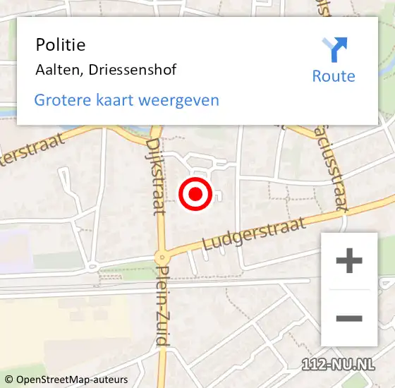 Locatie op kaart van de 112 melding: Politie Aalten, Driessenshof op 31 juli 2023 06:47