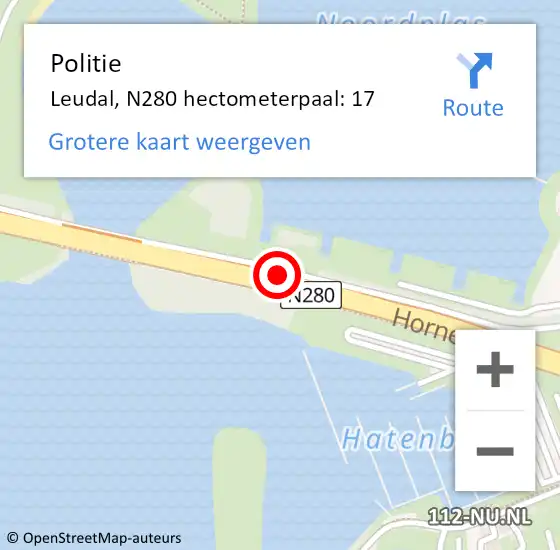 Locatie op kaart van de 112 melding: Politie Leudal, N280 hectometerpaal: 17 op 31 juli 2023 07:41