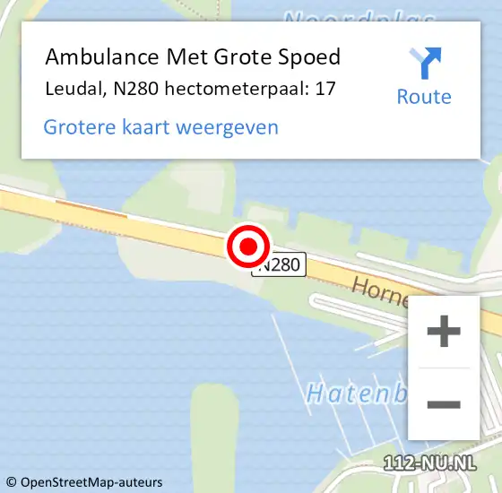 Locatie op kaart van de 112 melding: Ambulance Met Grote Spoed Naar Leudal, N280 hectometerpaal: 17 op 31 juli 2023 07:41