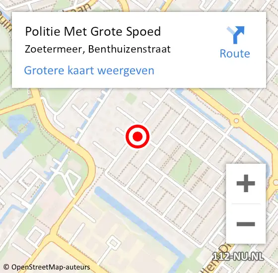 Locatie op kaart van de 112 melding: Politie Met Grote Spoed Naar Zoetermeer, Benthuizenstraat op 31 juli 2023 07:42