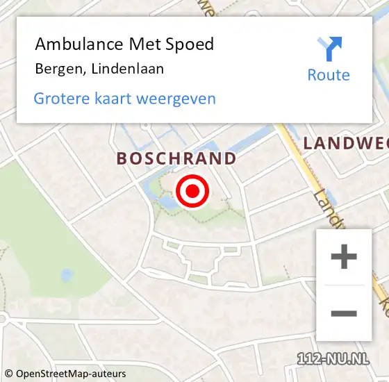 Locatie op kaart van de 112 melding: Ambulance Met Spoed Naar Bergen, Lindenlaan op 31 juli 2023 08:52
