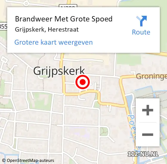 Locatie op kaart van de 112 melding: Brandweer Met Grote Spoed Naar Grijpskerk, Herestraat op 31 juli 2023 09:03