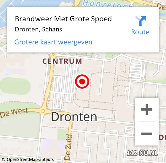 Locatie op kaart van de 112 melding: Brandweer Met Grote Spoed Naar Dronten, Schans op 31 juli 2023 09:11