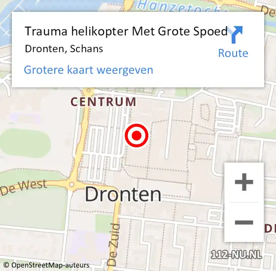 Locatie op kaart van de 112 melding: Trauma helikopter Met Grote Spoed Naar Dronten, Schans op 31 juli 2023 09:13