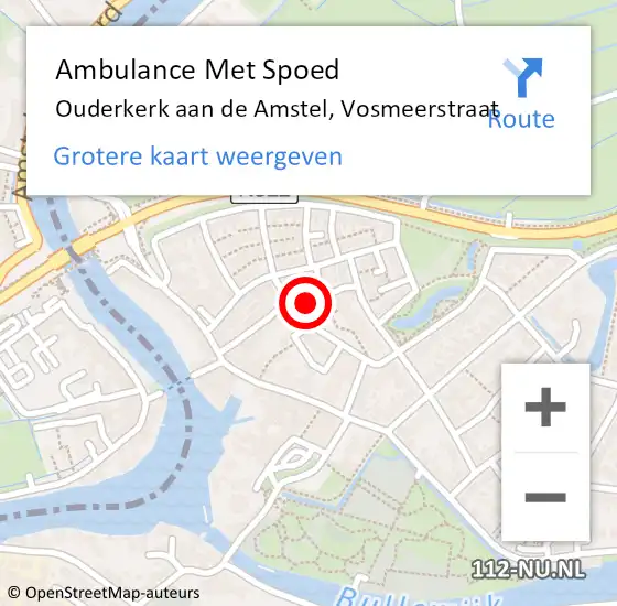 Locatie op kaart van de 112 melding: Ambulance Met Spoed Naar Ouderkerk aan de Amstel, Vosmeerstraat op 31 juli 2023 09:23